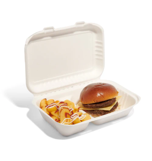 9 x 6 2 Compartment Bagasse Lunch Box - 250pk