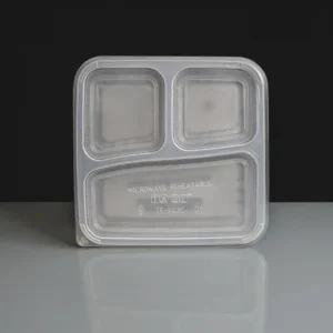 Clear 3 Compartment Square Plastic Container and Lid