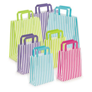 flat handle striped paper bags